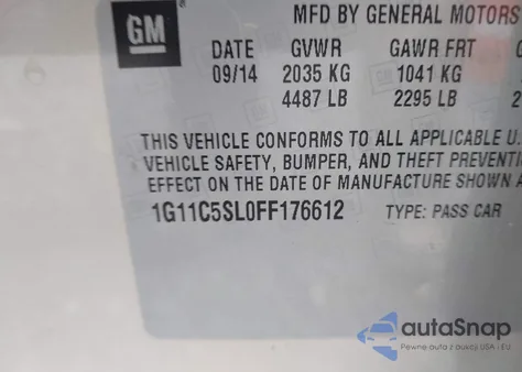 2015 Chevrolet Malibu 1Lt z USA, uszkodzony, nr VIN 1G11C5SL0FF176612